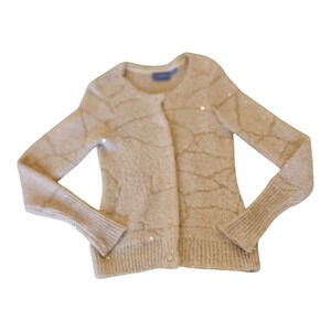 Simply Vera Vera Wang Small Beige Long Sleeve Sequin Knit Button Up Sweater